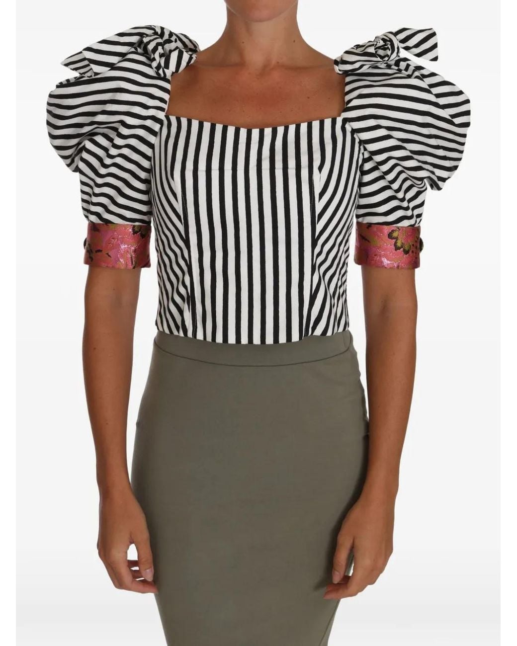 Dolce & Gabbana Black Striped Puff-Sleeve Top