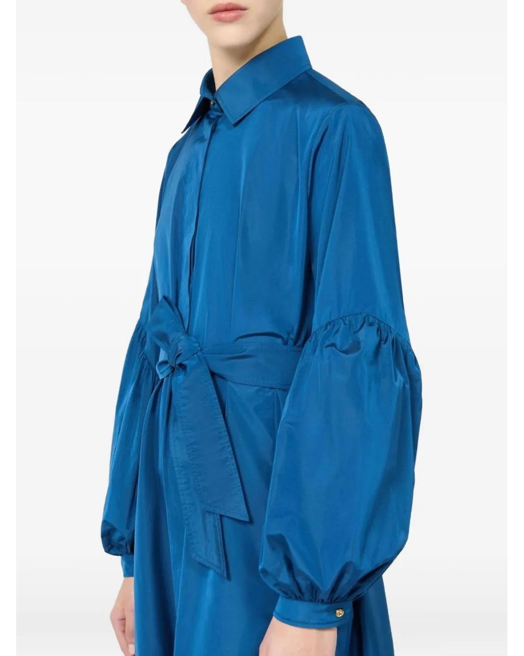 Max Mara Blue Belted Balloon-Sleeve Midi Dress