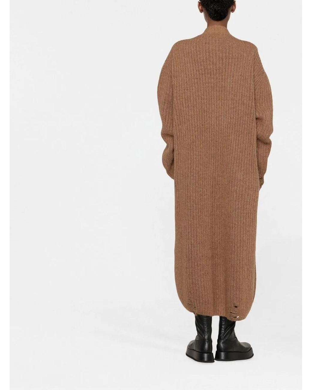 DSquared² Brown Extra-Long Distressed Knitted Cardigan