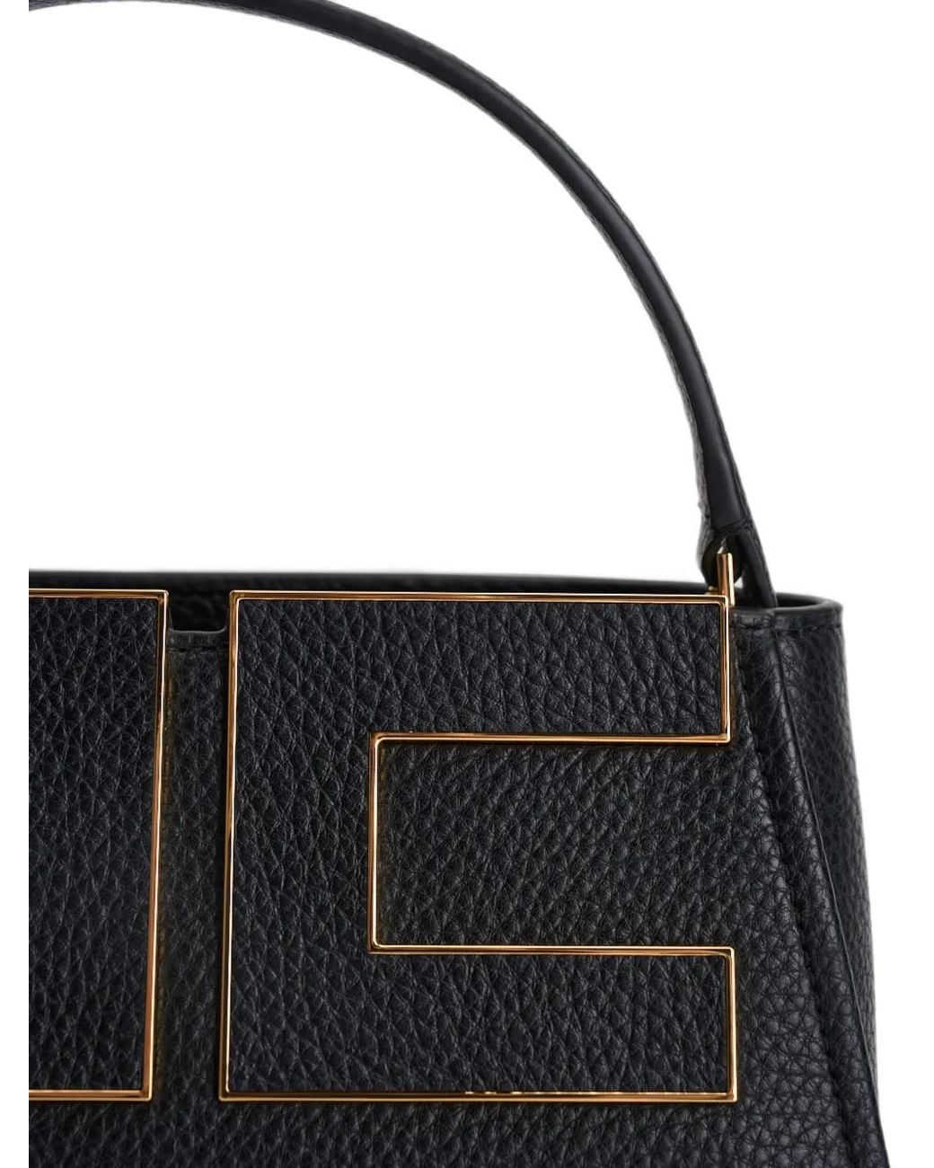 Elisabetta Franchi Black Sac Cabas À Plaque Logo