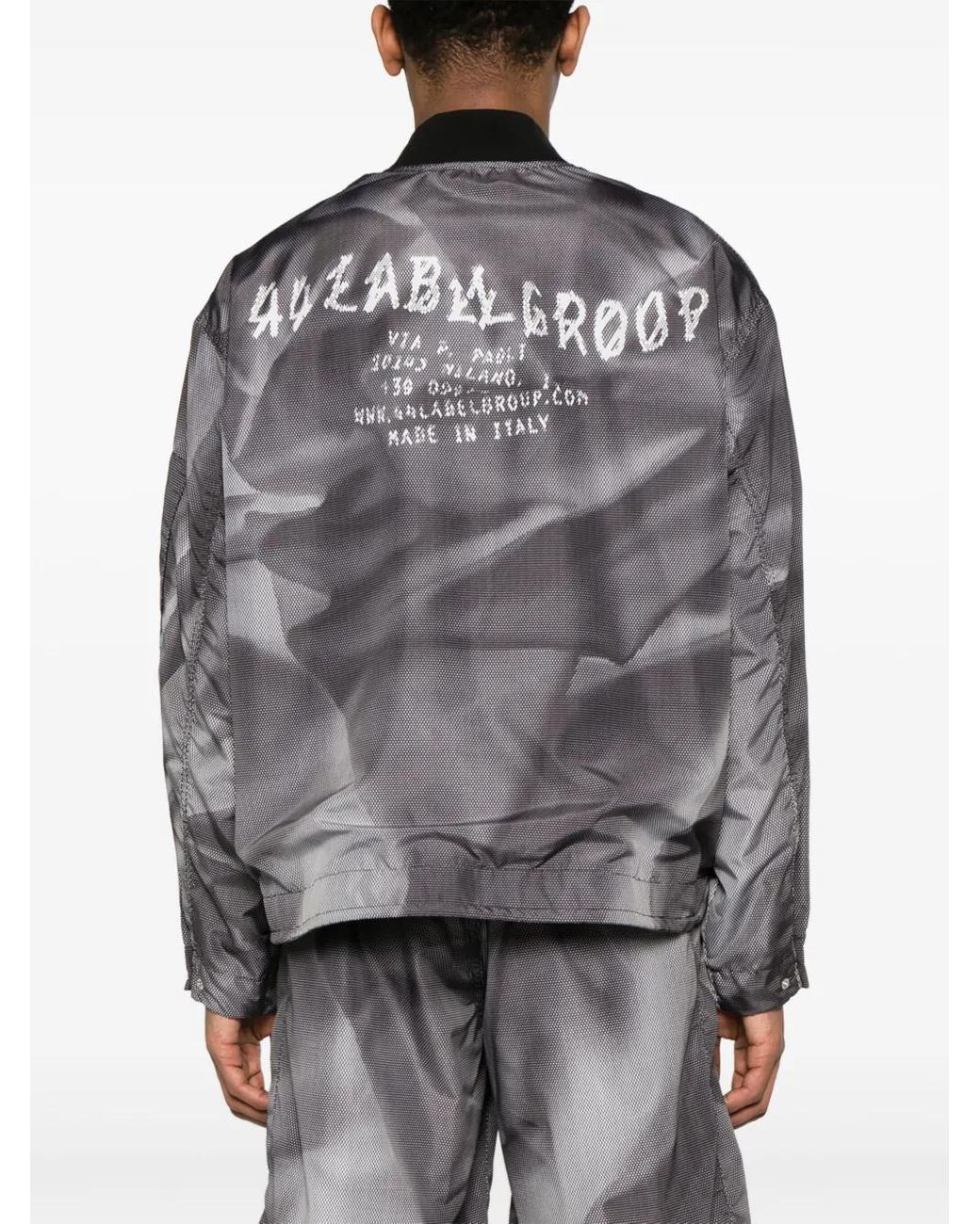 44 Label Group Gray Crinkle Graphic-Print Bomber Jacket