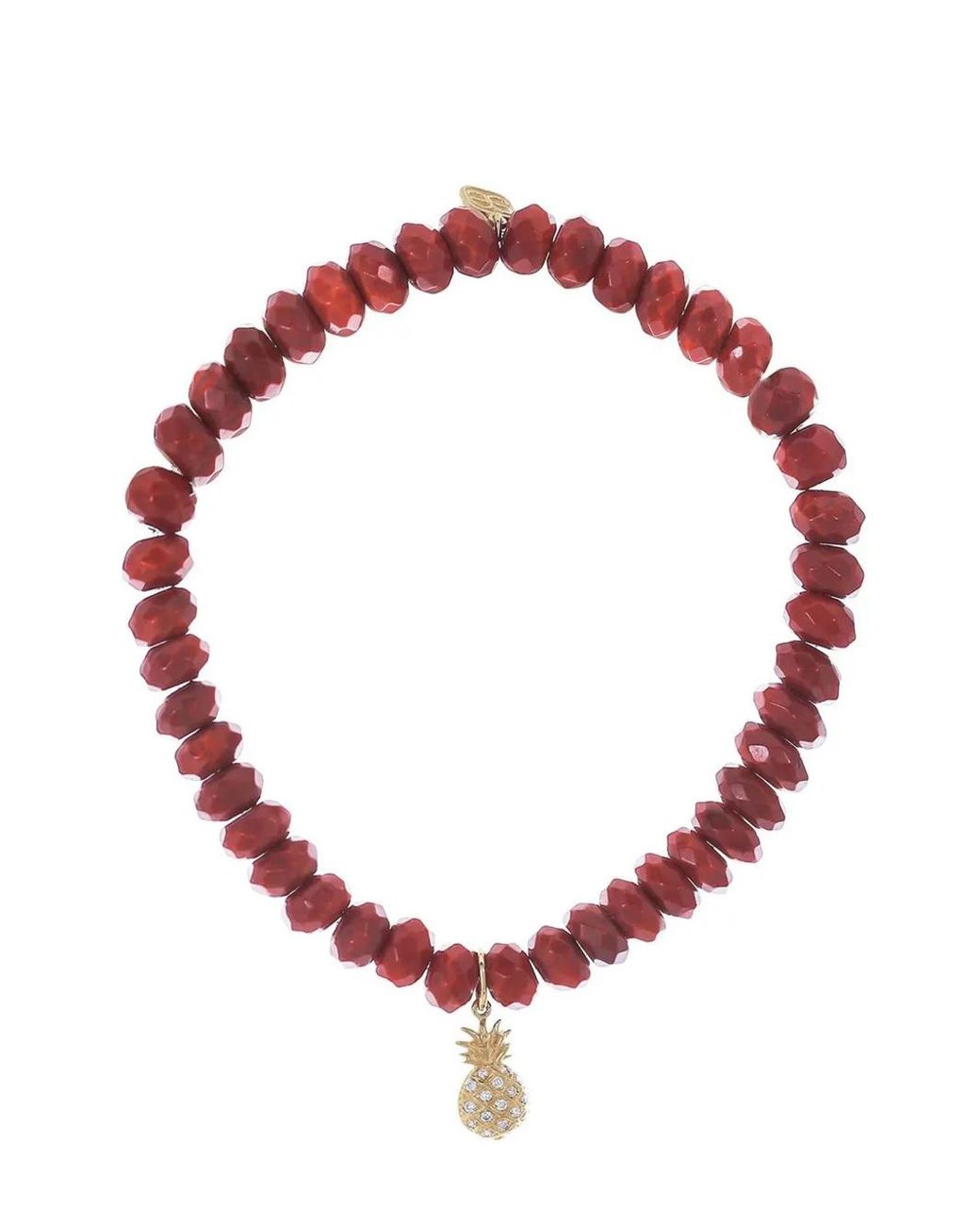 Sydney Evan Red 14Kt Pineapple-Charm Bamboo Coral And Diamond Bracelet