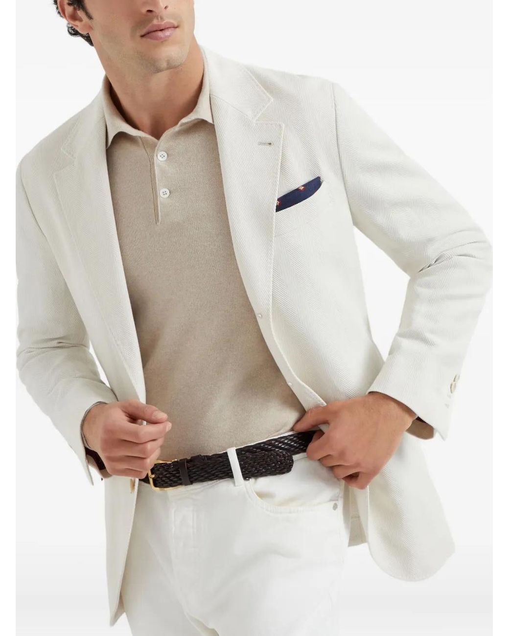 Brunello Cucinelli Natural Cashmere Knit Polo Shirt for men