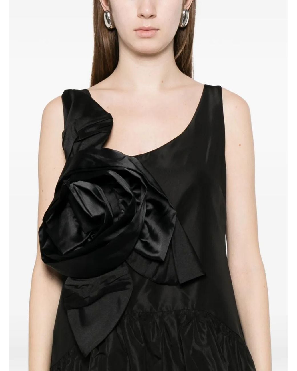 Simone Rocha Black Rosette-Embellished Ruffled Top