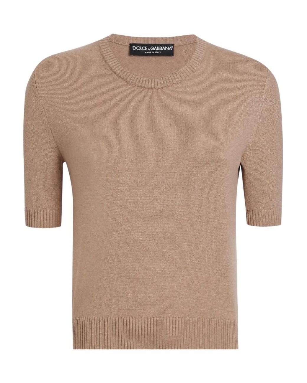 Dolce & Gabbana Brown Short-Sleeve Cashmere Sweater
