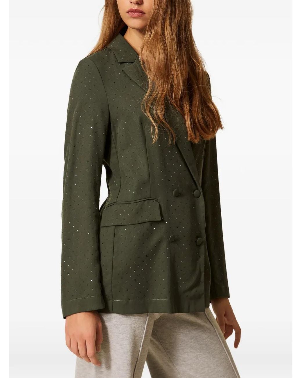 Twinset Green Twill Blazer With Studs