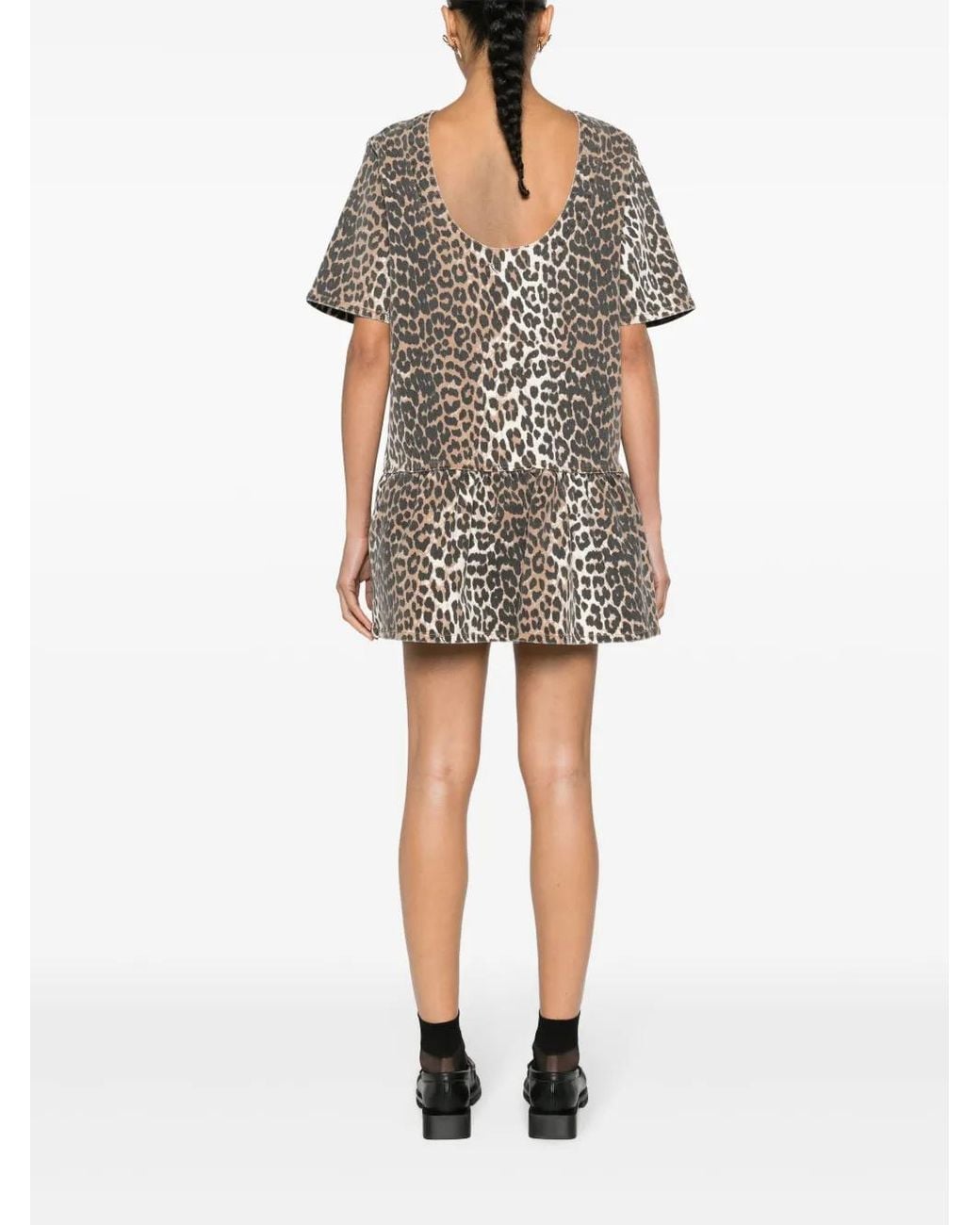 Ganni Black Leopard-print Peplum-hem Mini Dress