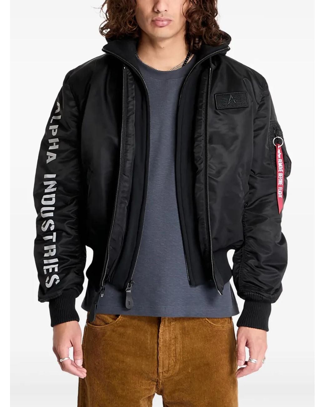 Alpha Industries Black Zip-Up Bomber Jacket for men