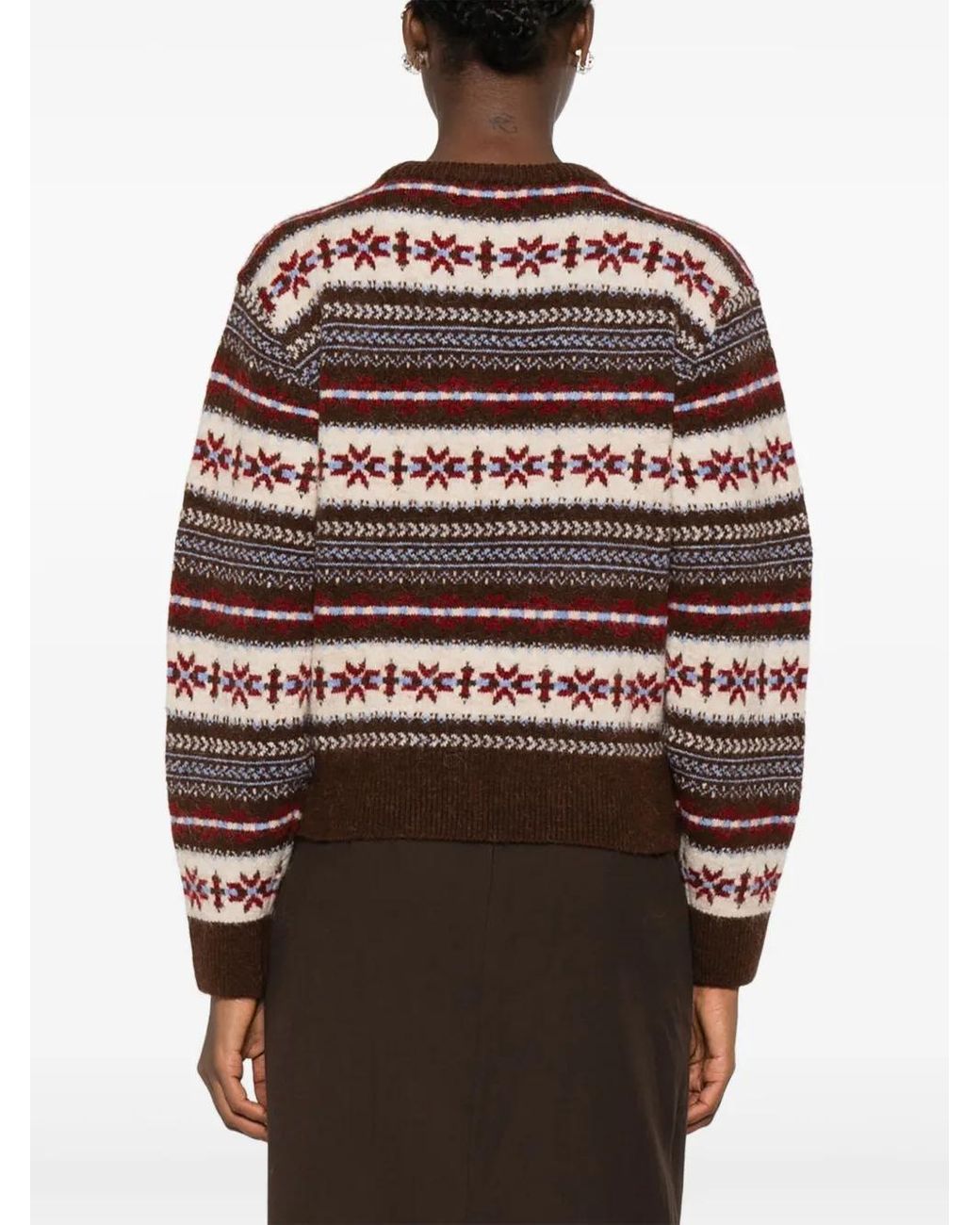 DUNST Brown Fairisle-Pattern Crew-Neck Sweater