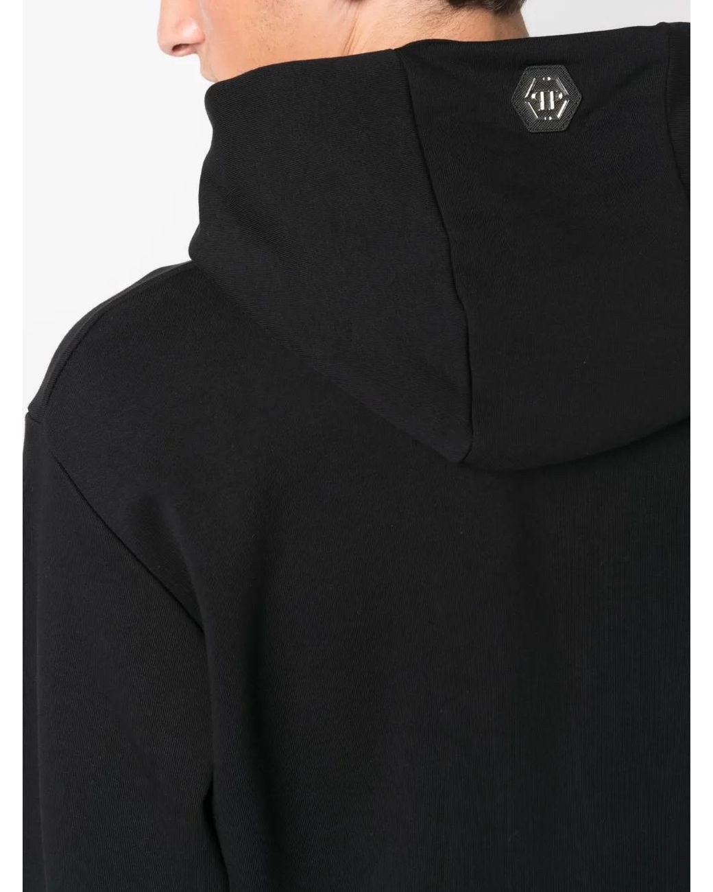 Philipp Plein Black Gothic Plein Logo-Flocked Cotton Hoodie for men
