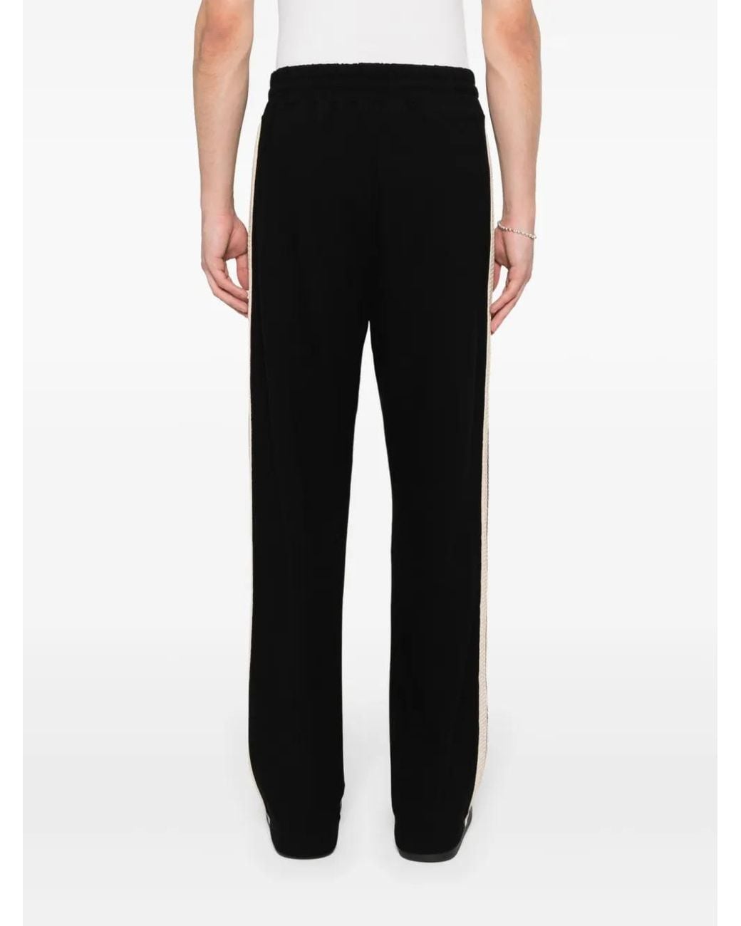 Palm Angels Black Monogram-Embroidered Piqué-Weave Trousers for men