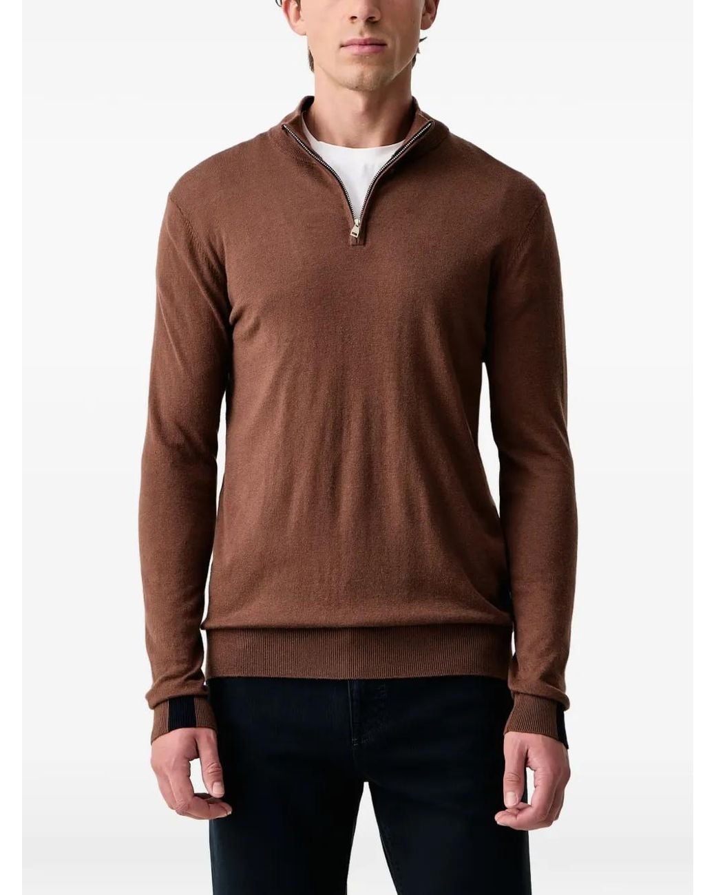Mos Mosh Brown Adam Quarter-Zip Knitted Sweater for men