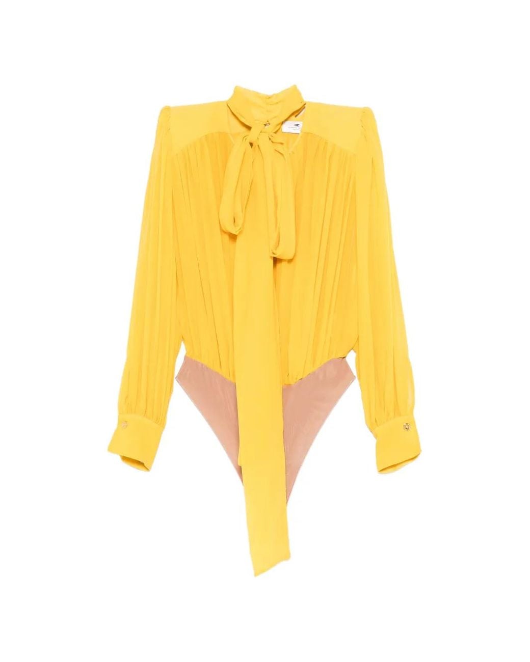 Elisabetta Franchi Yellow Pleated Tie Bodysuit