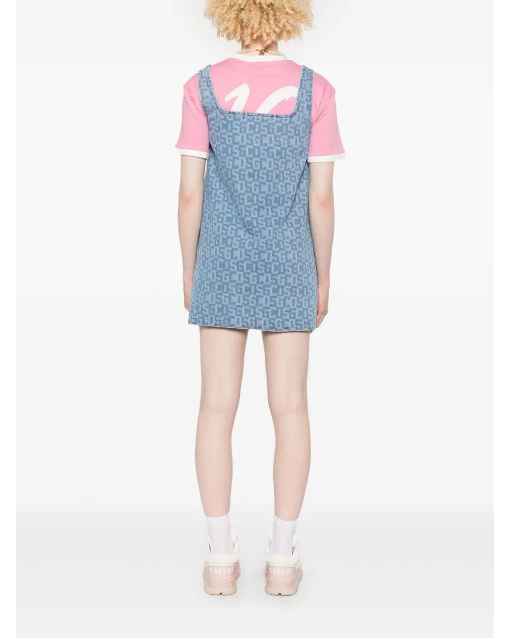 Gcds Blue Monogram-Print Denim Mini Dress