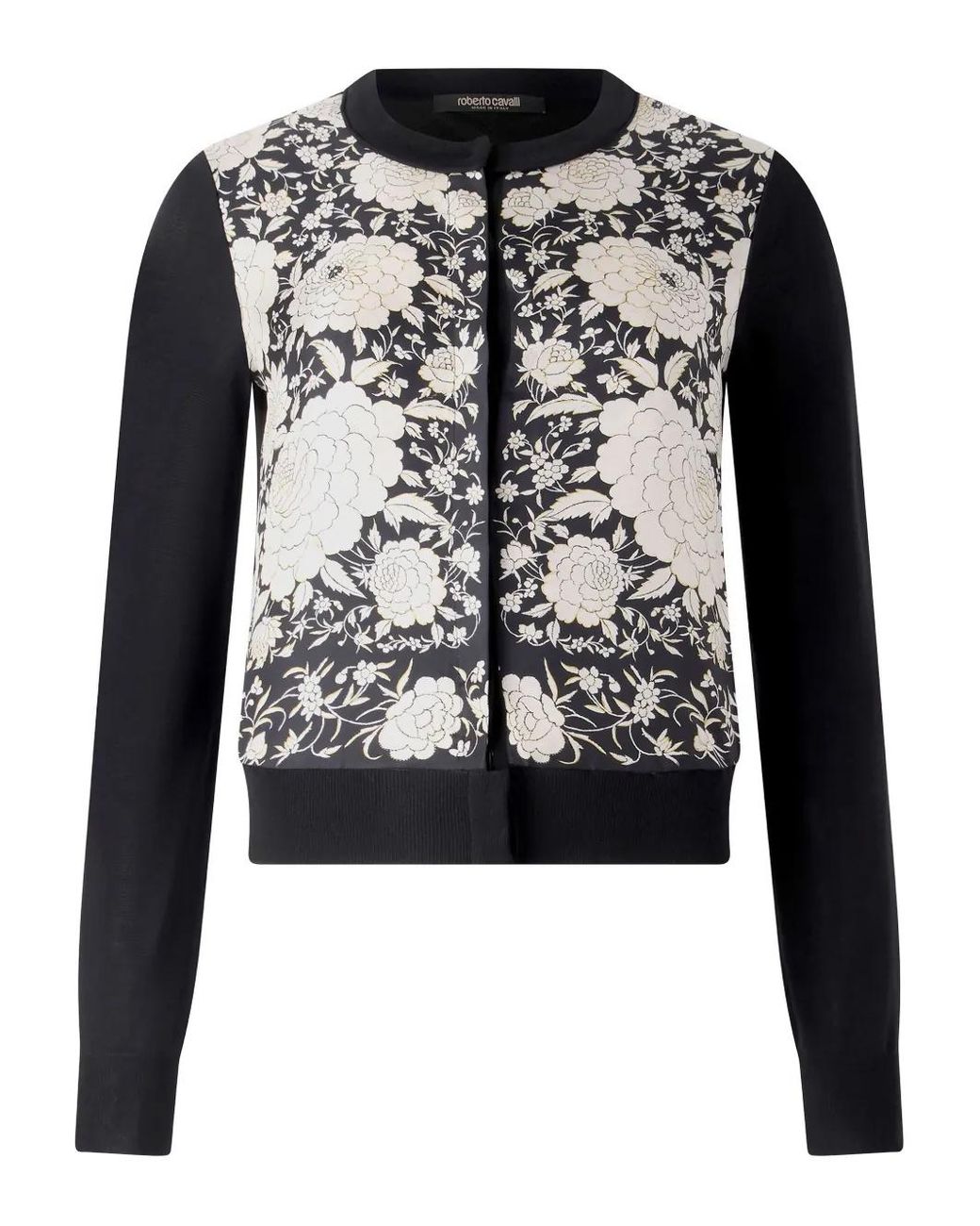 Roberto Cavalli Black Floral-Panel Cardigan