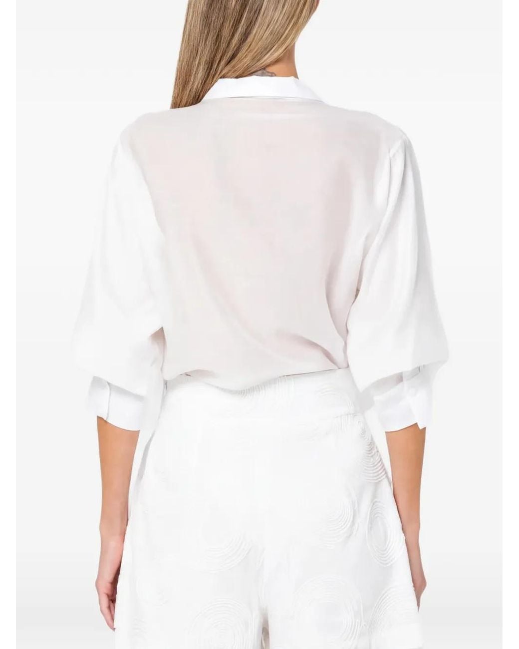 JBQ White Marceline Sheer Wrap-Design Bodysuit