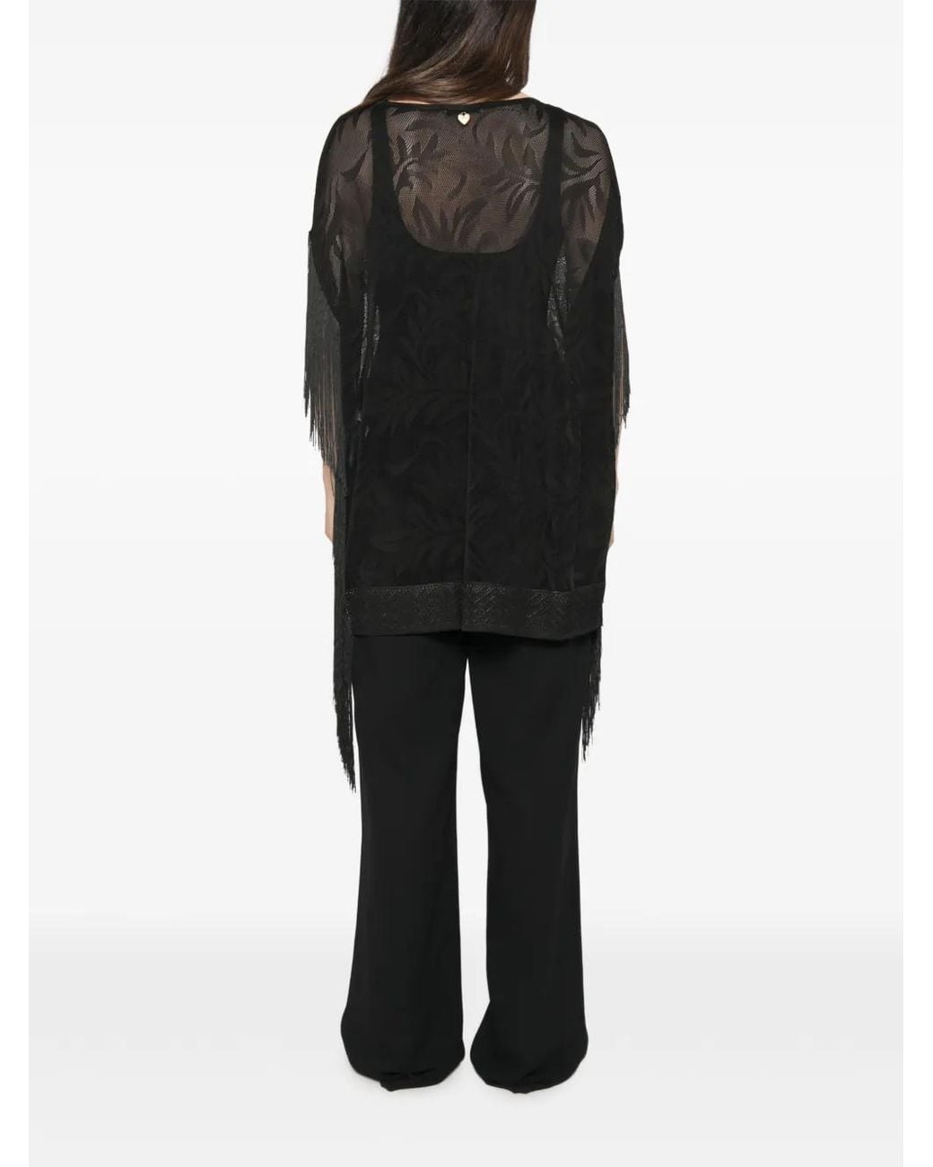 Twinset Black Fringe-Trim Jacquard-Knit Sweater