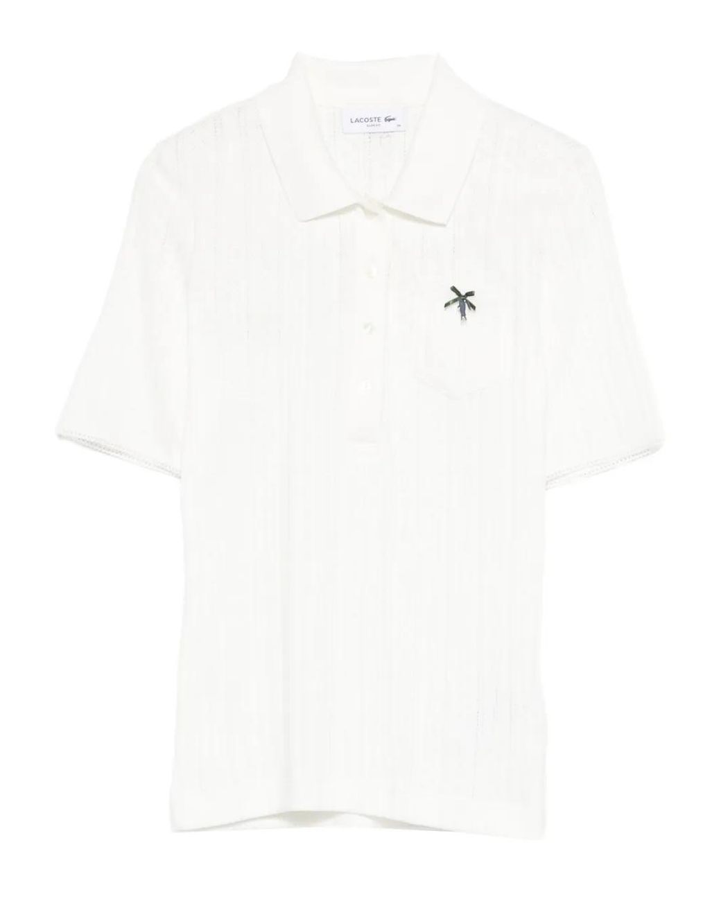 Lacoste White Openwork Chest-Pocket Polo Top