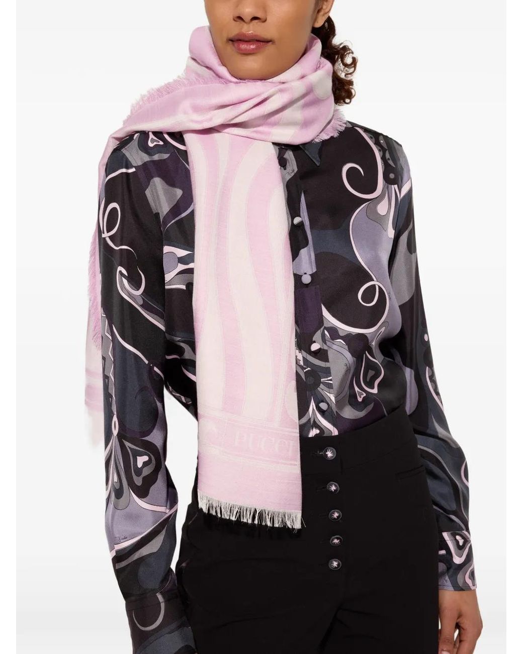Emilio Pucci Pink Marmo-print Jacquard Scarf