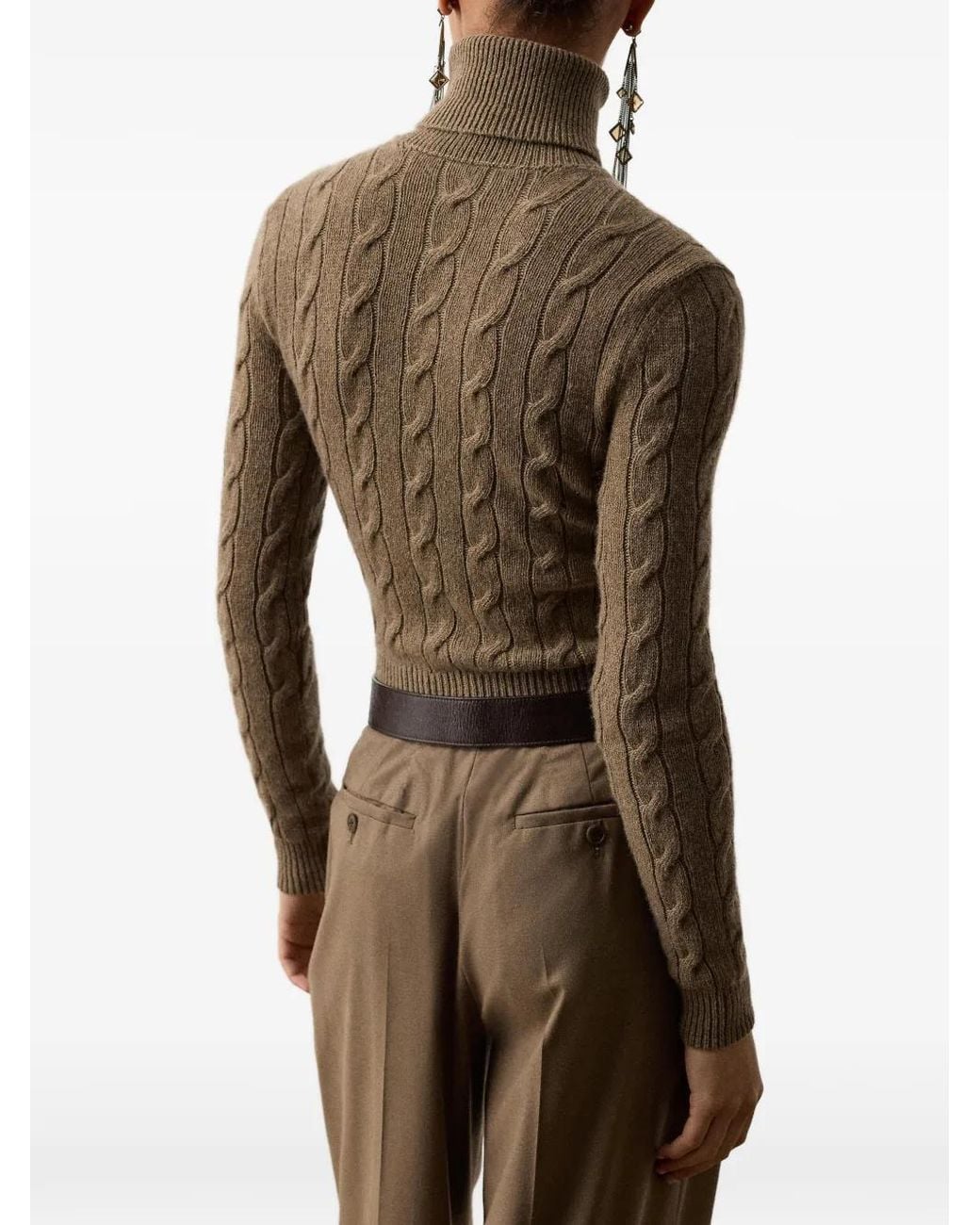 Ralph Lauren Brown Cable-Knit Cashmere Sweater