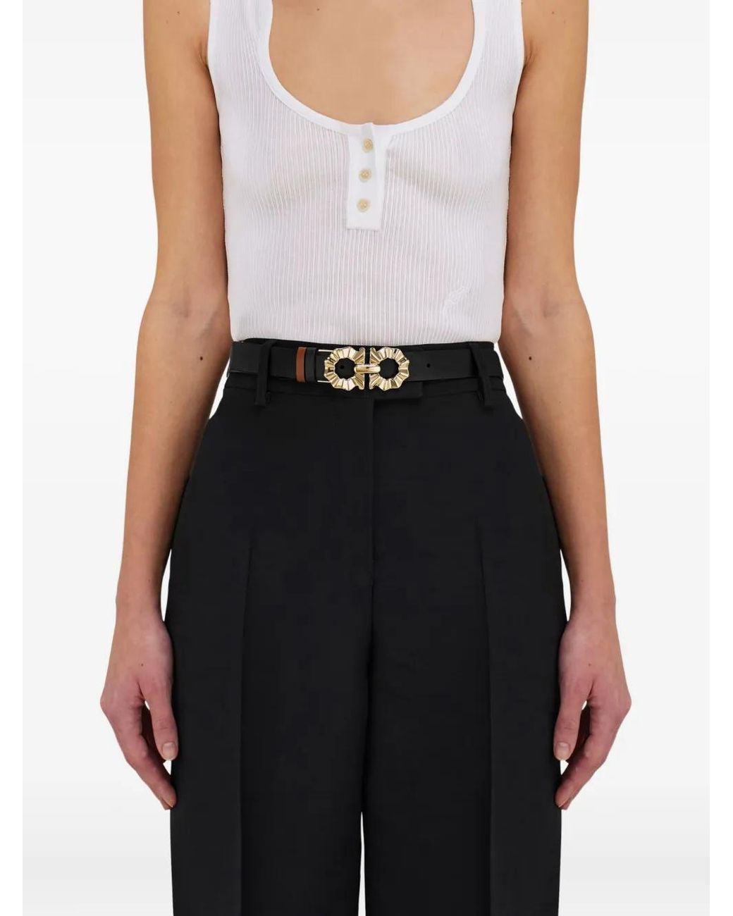 Ferragamo White Reversible Gancini Belt