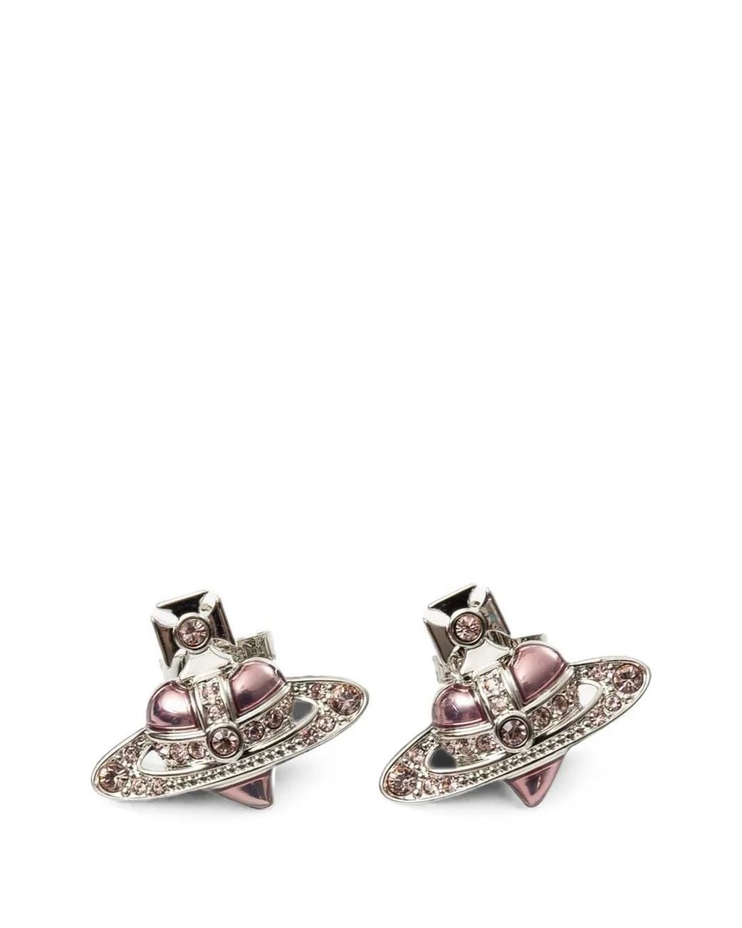 Vivienne Westwood White New Diamante Heart Orb Stud Earrings