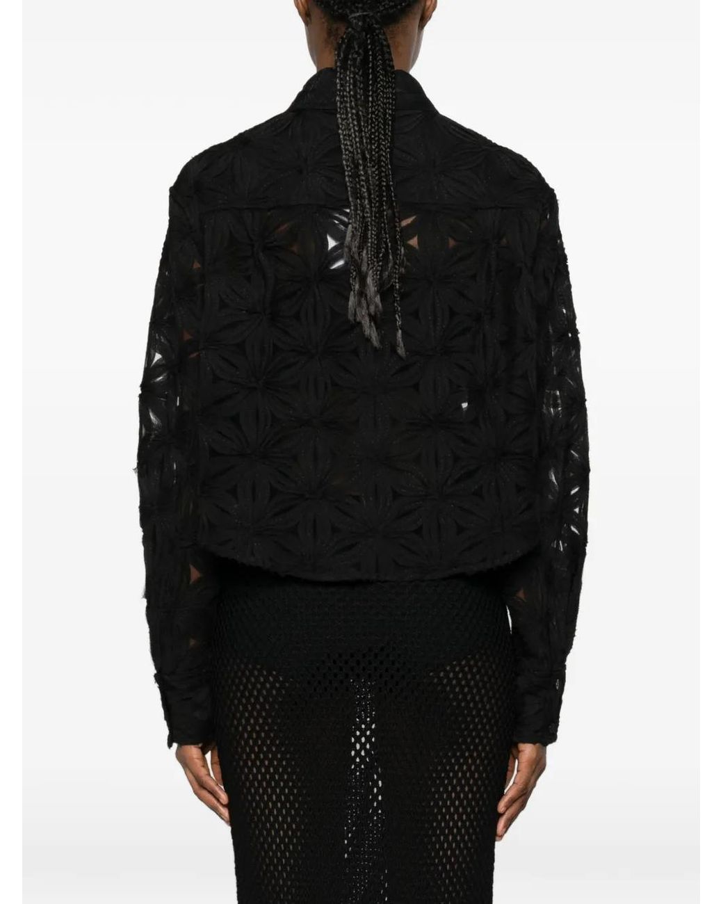 Jonathan Simkhai Black Floral-Print Cropped Blouse