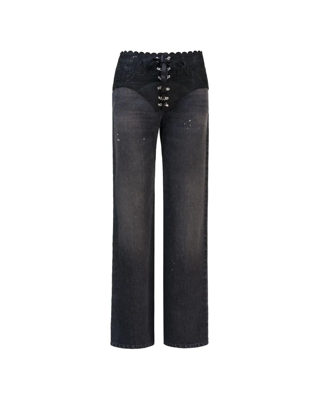 SEEN USERS Black Lace Craft Wide-Leg Jeans