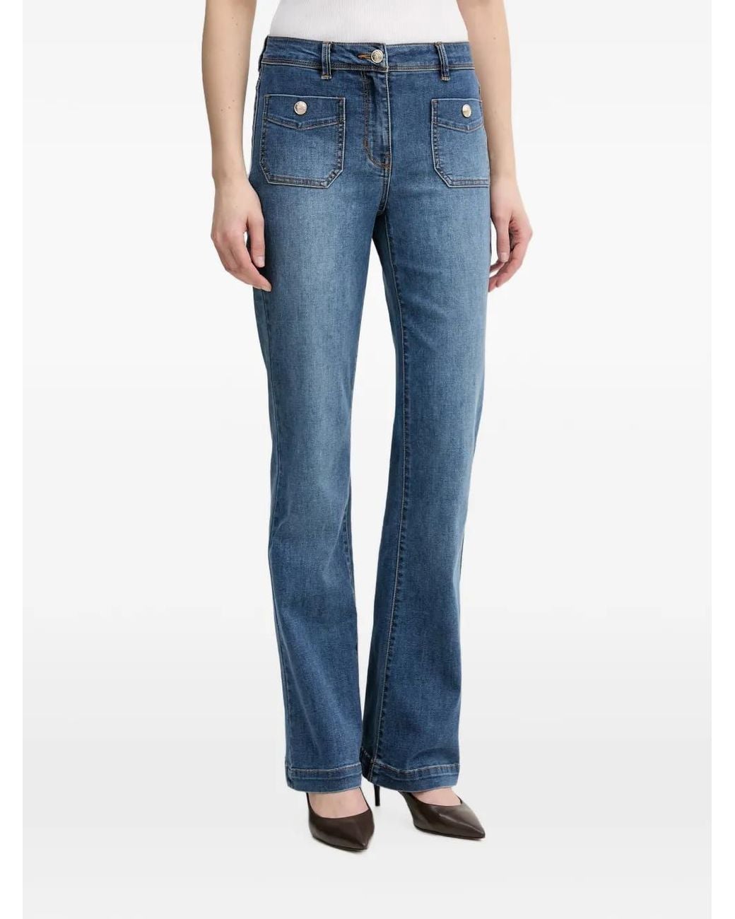 Morgan Blue Jean Évasé À Poches Boutonnées