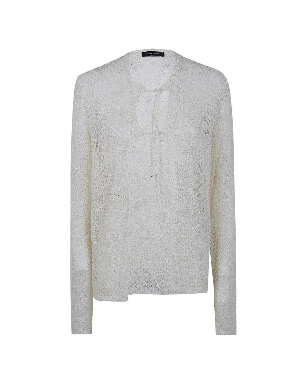 Fabiana Filippi Gray Ribbon Round Neck Cardigan