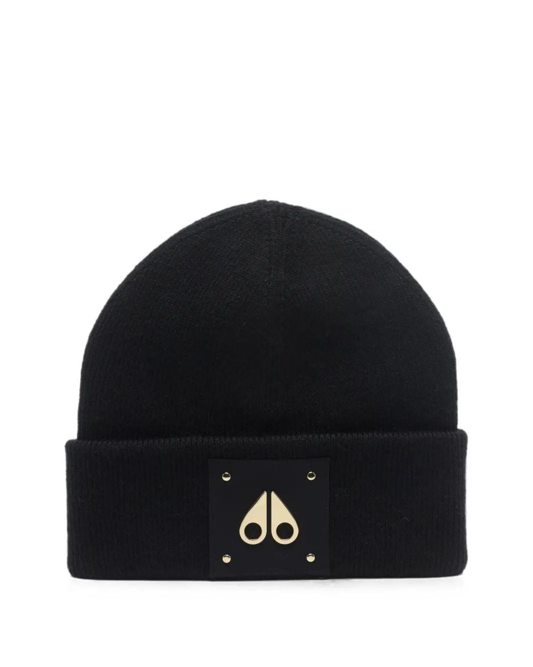 Moose Knuckles Black Icon Logo-Patch Beanie Hat for men