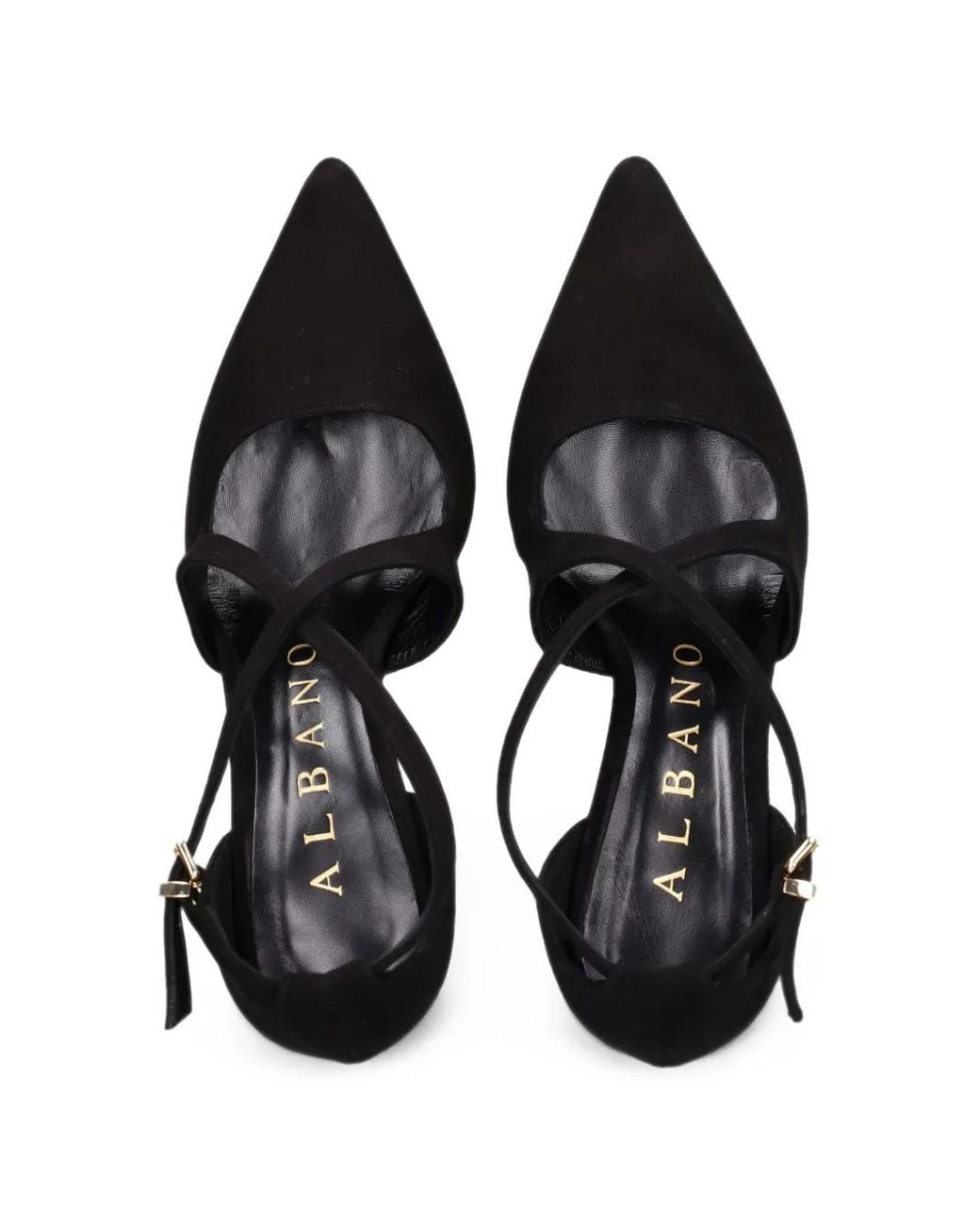 Albano Black Serene Crossover-Strap Pointed-Toe Pumps