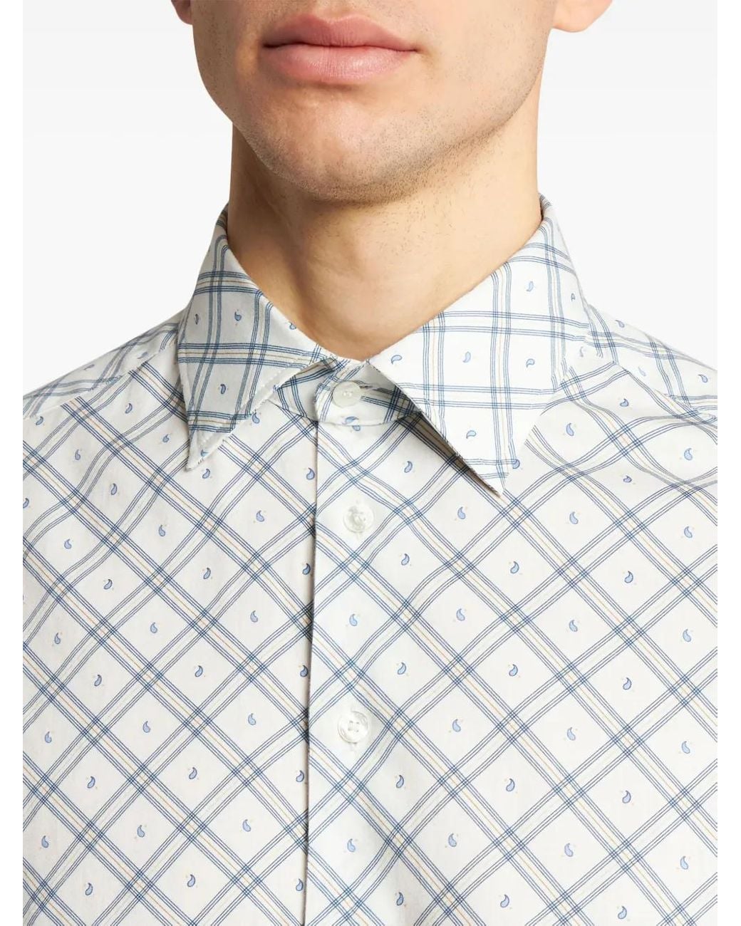 Etro White Micro-Paisley Check Shirt for men