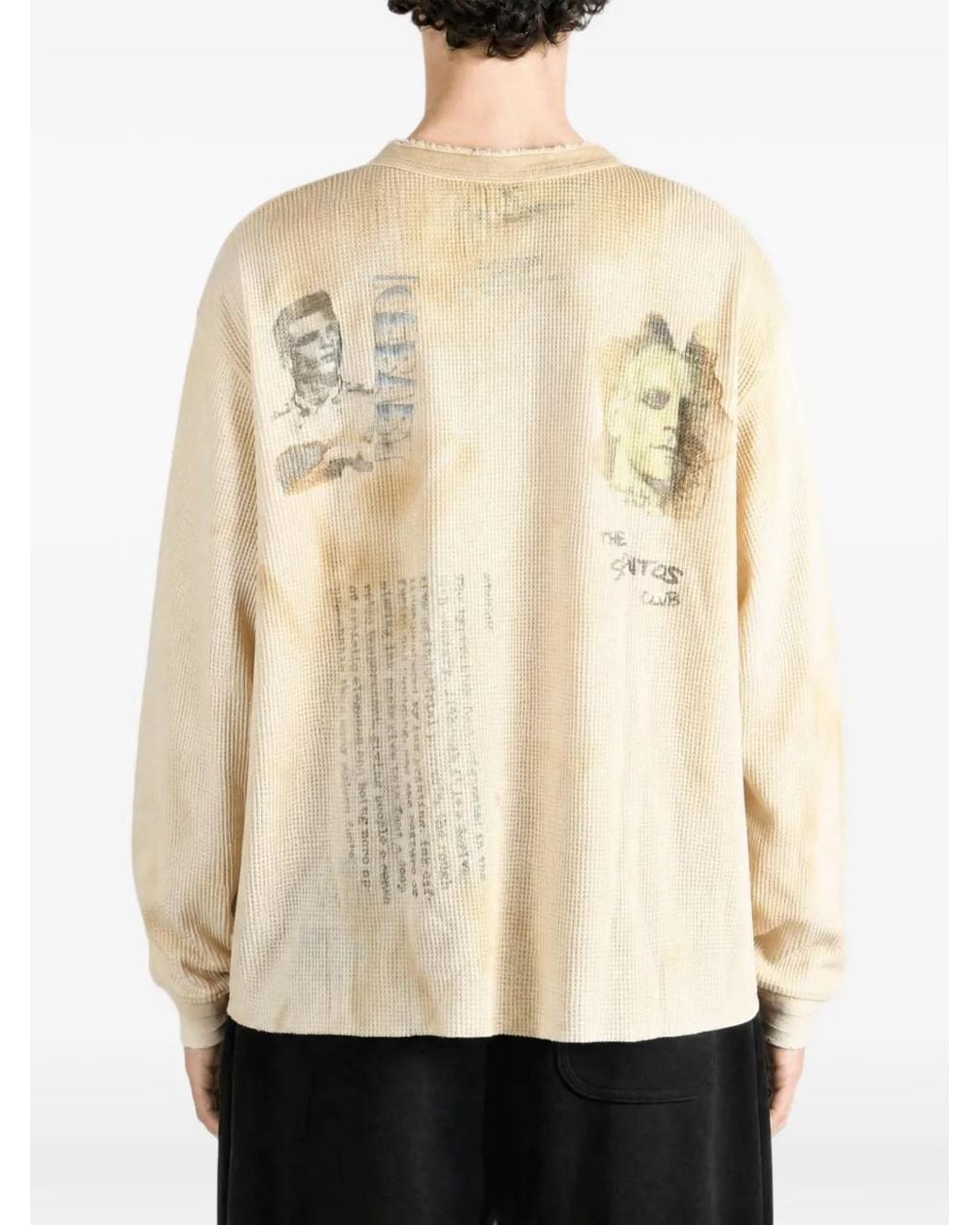 SAITOS Natural Graphic-Print Waffle-Knit Henley T-Shirt