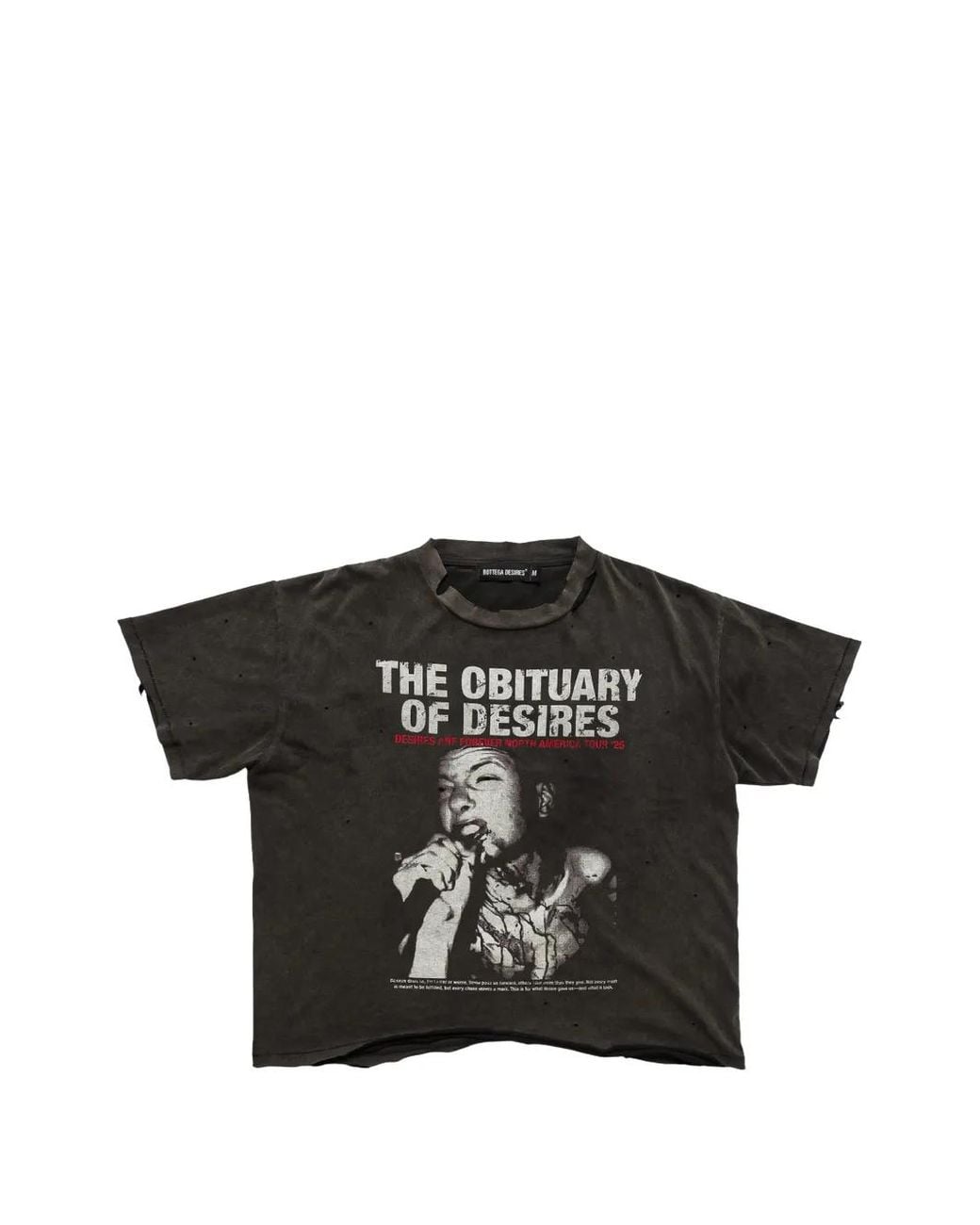 Bottega Desires Black Obituary Distressed Graphic-Print T-Shirt
