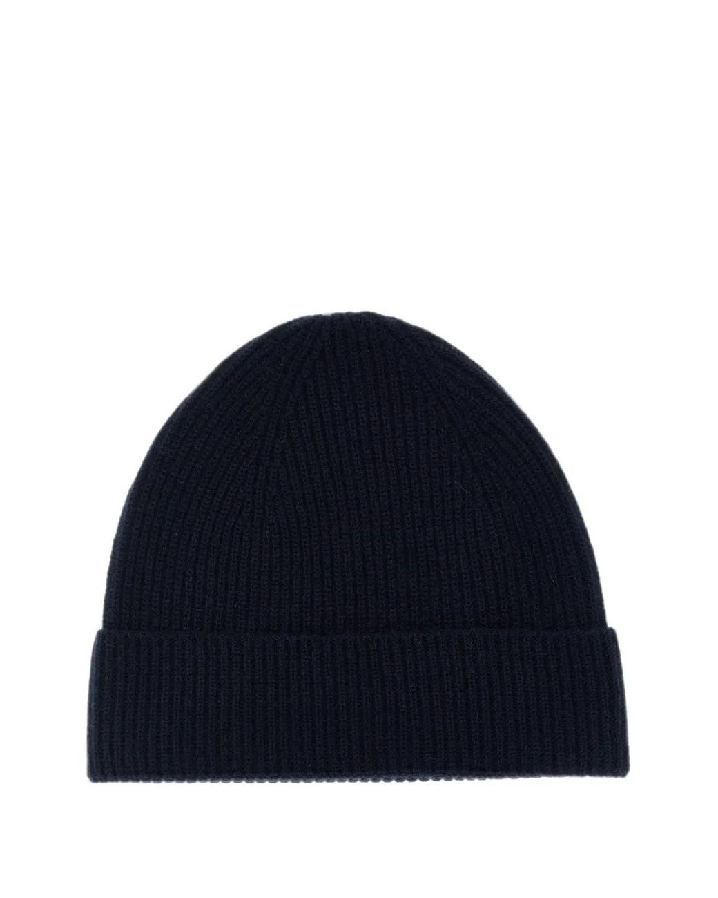 Ballantyne Blue Ribbed Cashmere Beanie Hat for men