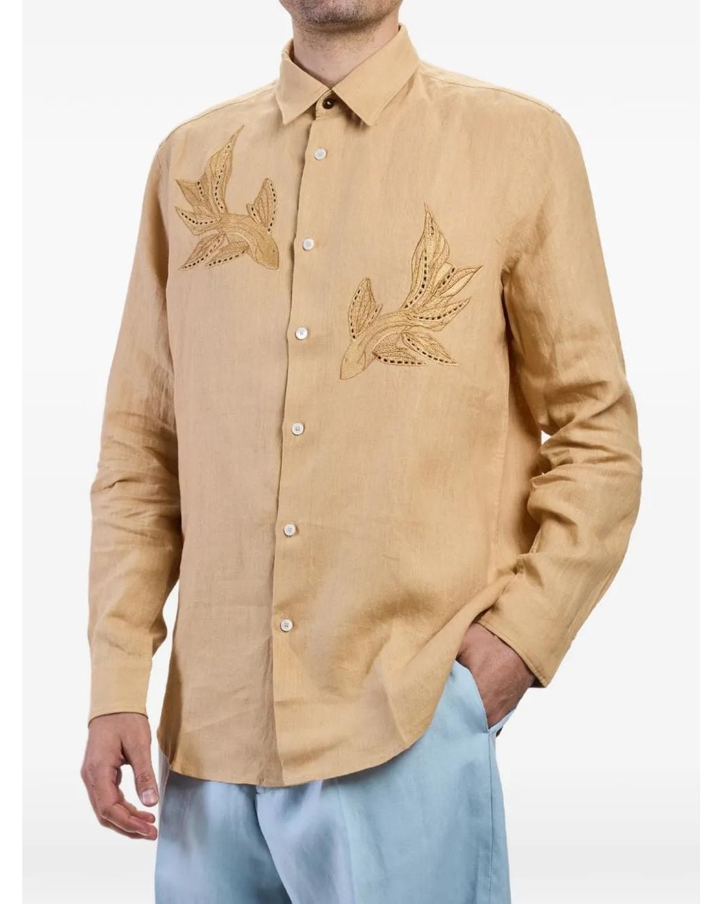 Paul Smith Natural Kingyo Embroidered Linen Shirt for men