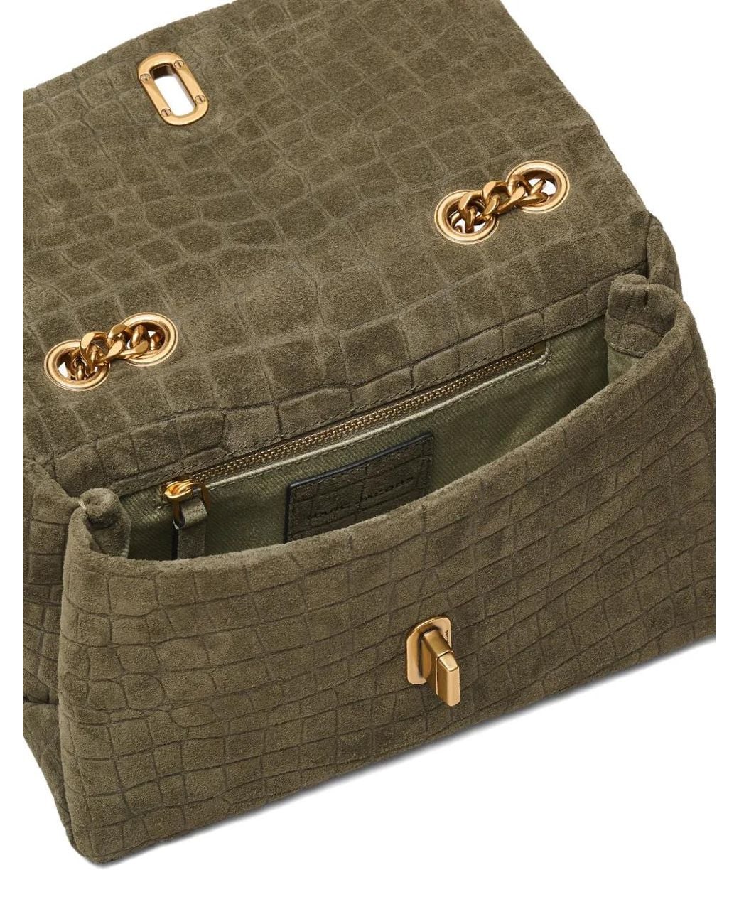 Marc Jacobs Green The Suede Croc Slim Dual Convertible Shoulder Bag