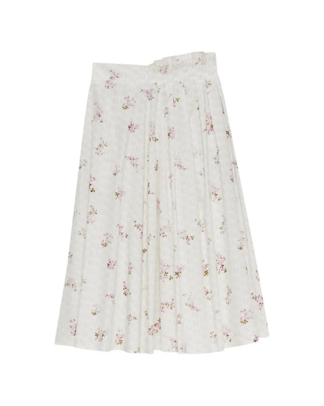 MSGM White Floral-Print Midi Pleated Skirt