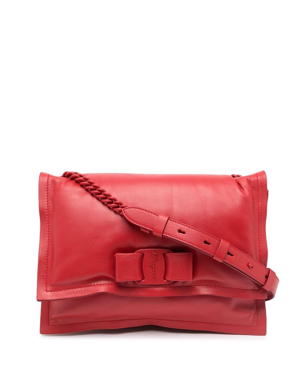 Ferragamo Viva Bow Leather Shoulder Bag in Red - Lyst