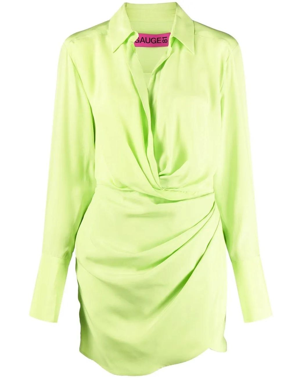 GAUGE81 Green Naha Draped Silk Mini Shirt Dress