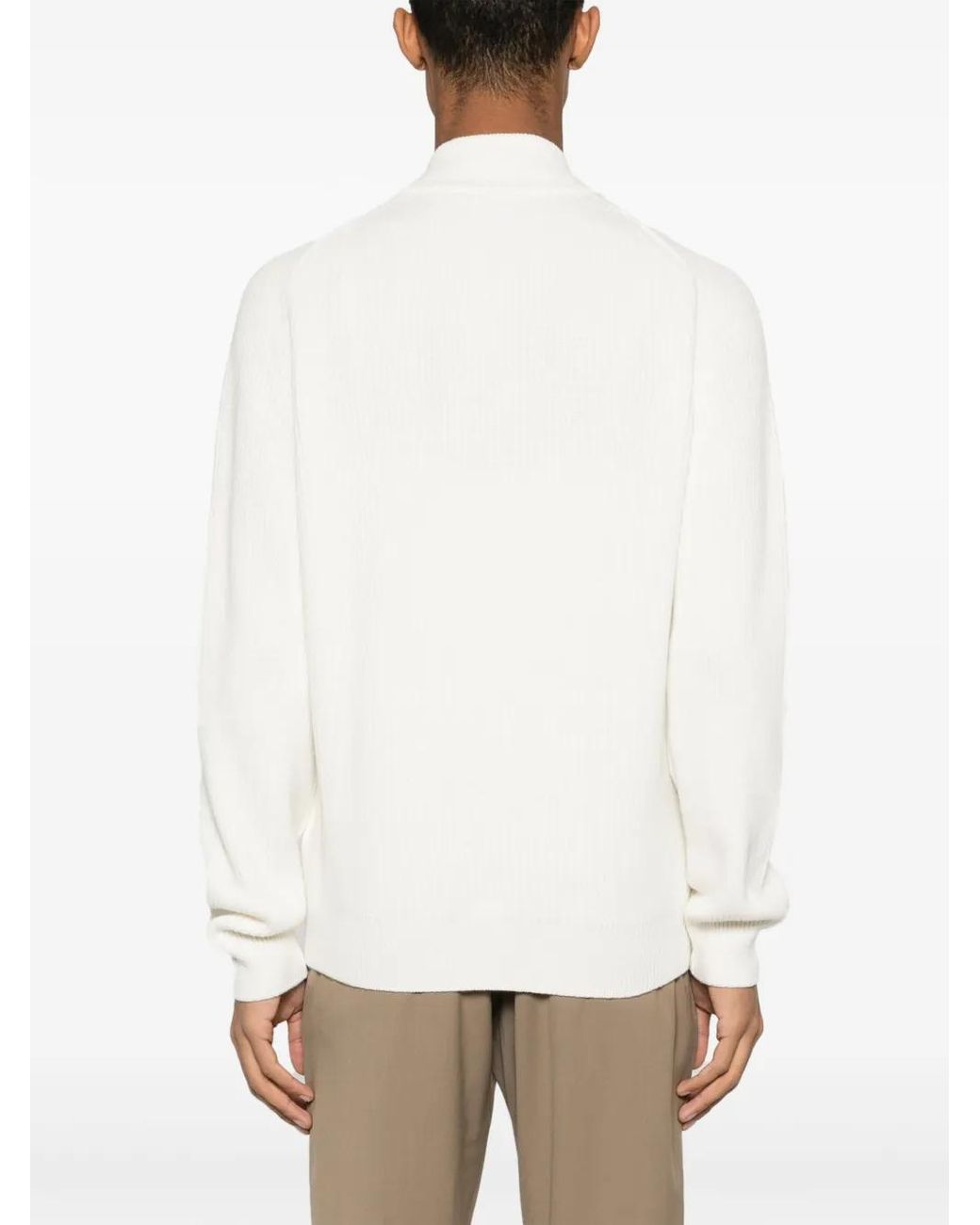 Fileria White Zip-Up Ribbed Sweatshirt for men