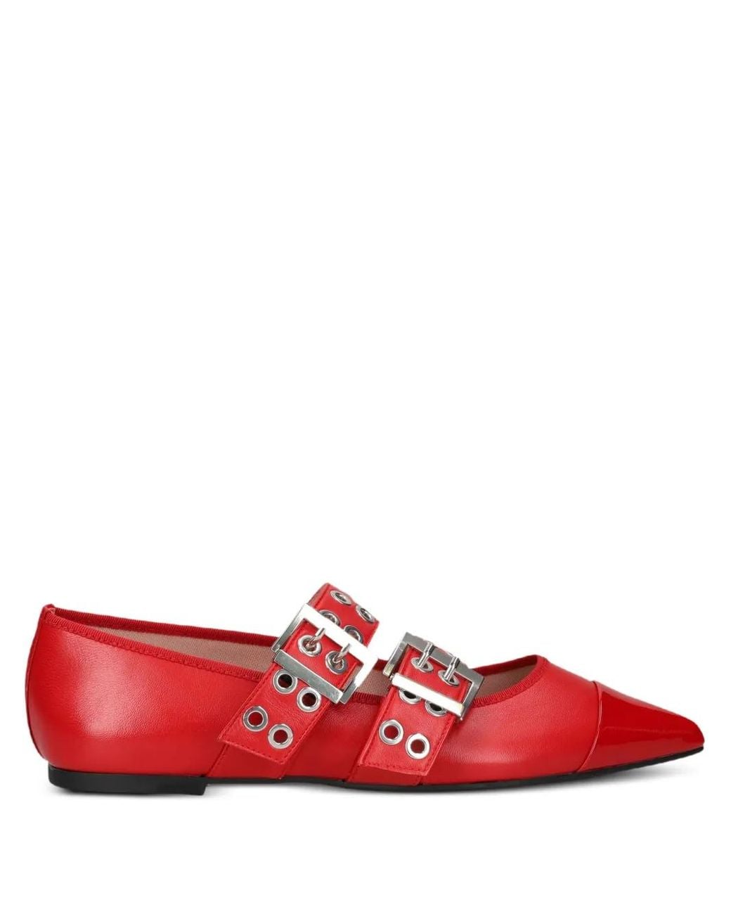 Pretty Ballerinas Red Buckle Eyelet Ballet Flats