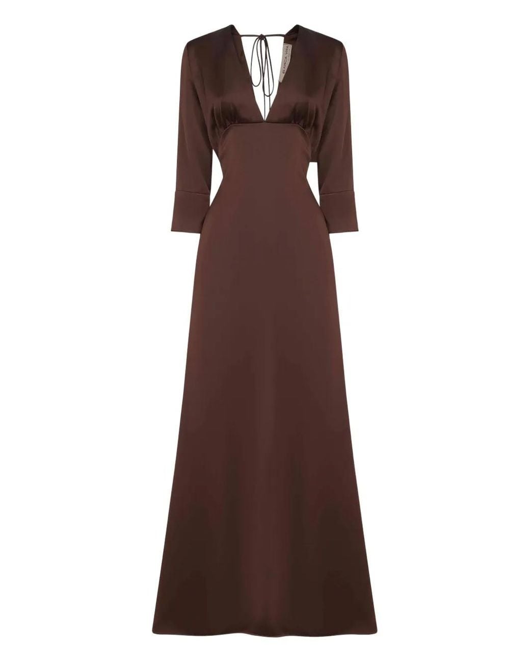 Blanca Vita Brown Neck-Tie Flared Maxi Dress