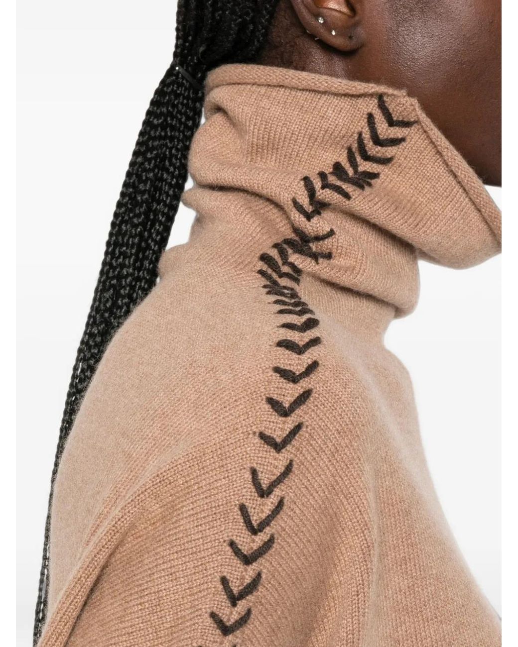 Kujten Natural Thea Snow Whipstitch-Trim Sweater