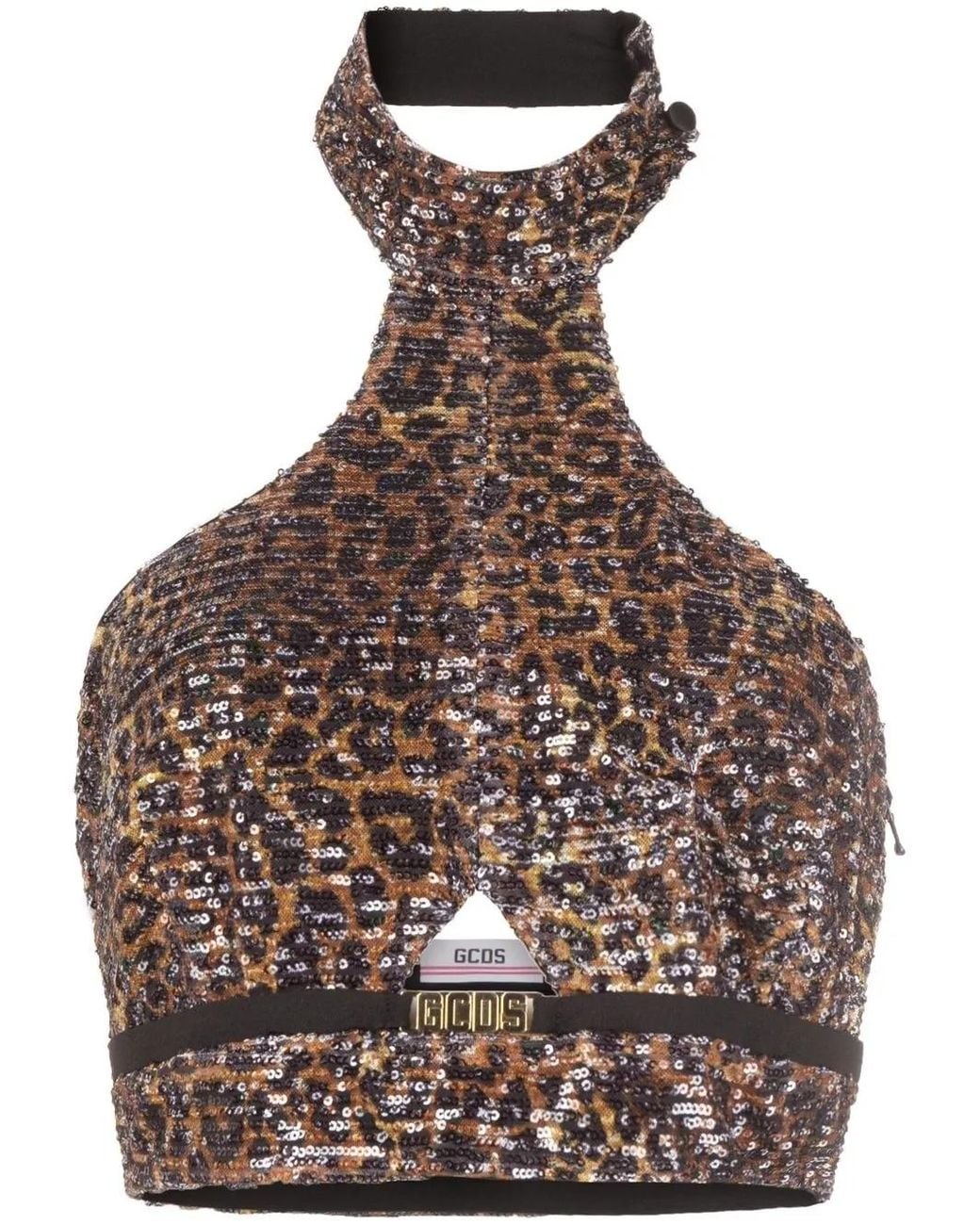 Gcds Brown Leopard-Print Halterneck Top