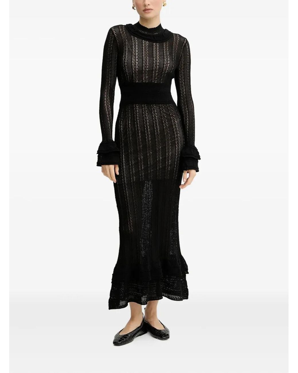 Twinset Black Ruffled Knitted Maxi Dress