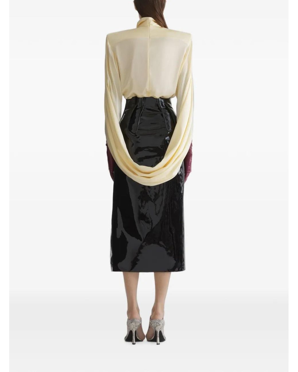 Mugler Black Draped High Neck Top With Concealed Fastening