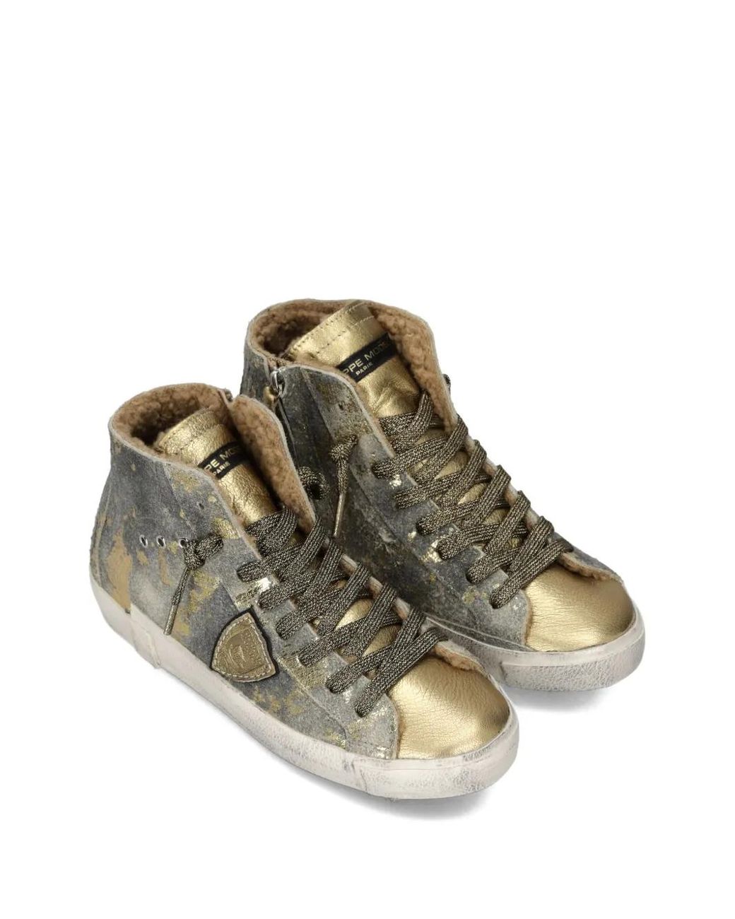 Philippe Model Brown Metallic High-Top Sneakers