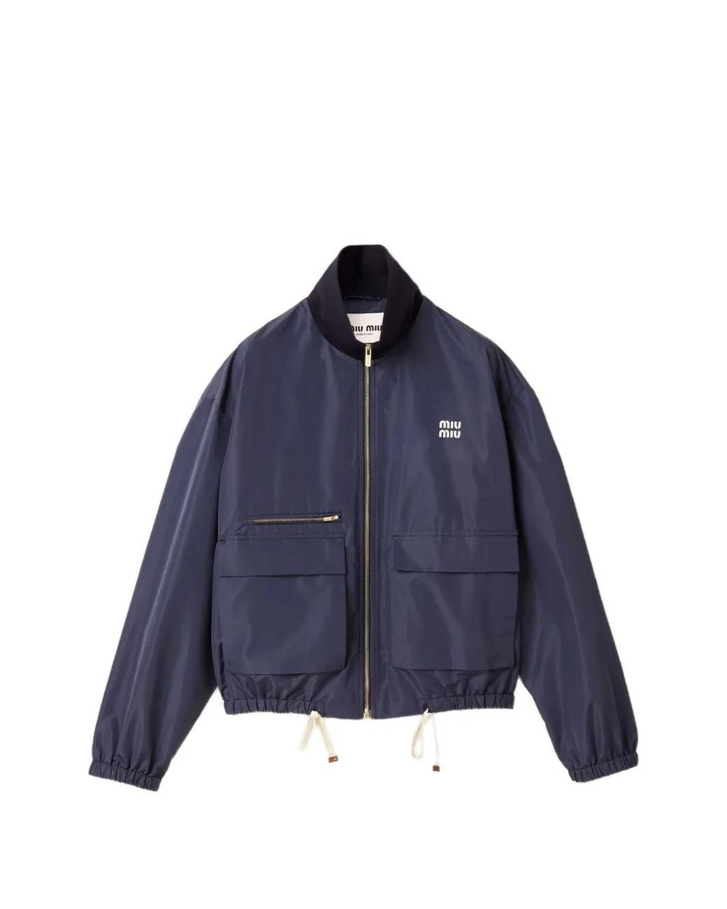 Miu Miu Blue Logo-Patch Zip-Up Jacket